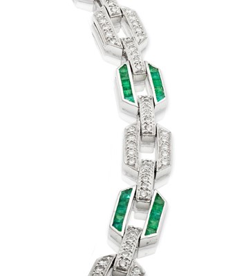 Lot 122 - White Gold Bracelet with, Emerald and Diamonds