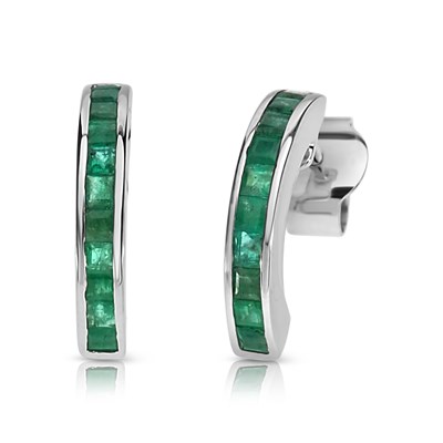 Lot 10 - A Pair of 14K White Gold Half Hoop Earrings with Emeralds
