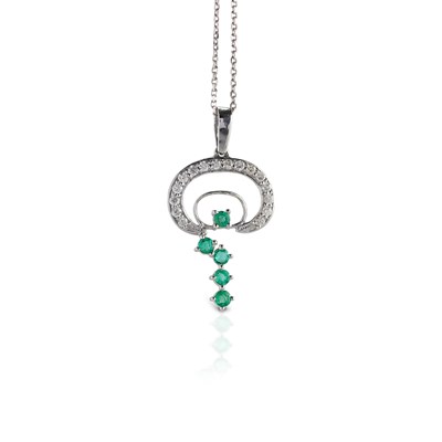 Lot 437 - 18K White Gold Pendant with Diamonds and Emeralds