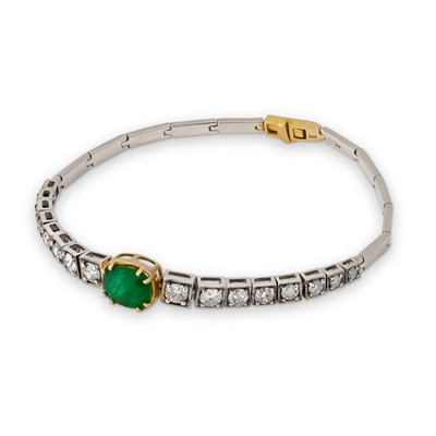 Lot 130 - White Gold Bracelet with Emerald and Diamonds