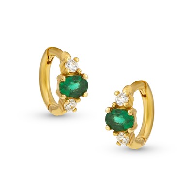 Lot 137 - Pair of Gold Earrings with Emerald and Diamonds