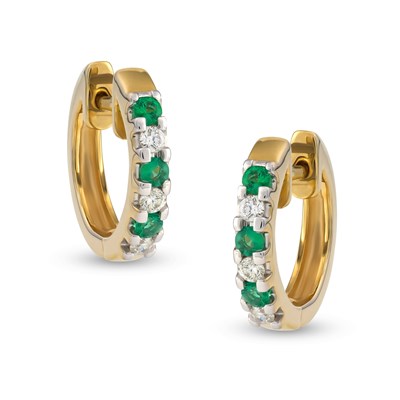 Lot 145 - Pair of Gold Earrings with Emerald and Diamonds
