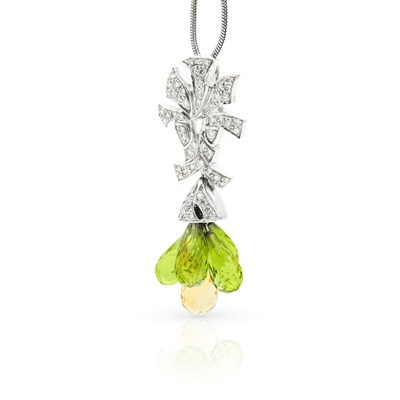 Lot 621 - Gold Pendant with Diamonds, Peridot and Citrine on Gold Necklace