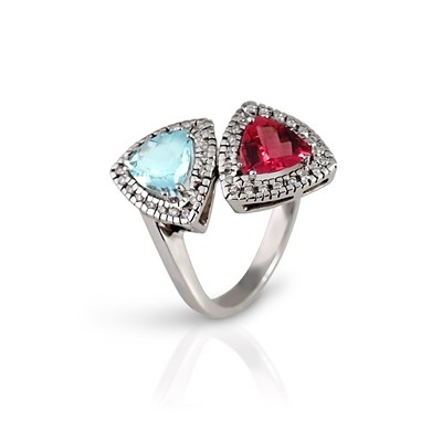 Lot 638 - White Gold Ring with Blue and Red Tourmaline and Diamonds