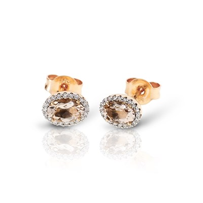 Lot 161 - Pair of Gold Ear Studs with Rosette of Morganite and Diamonds