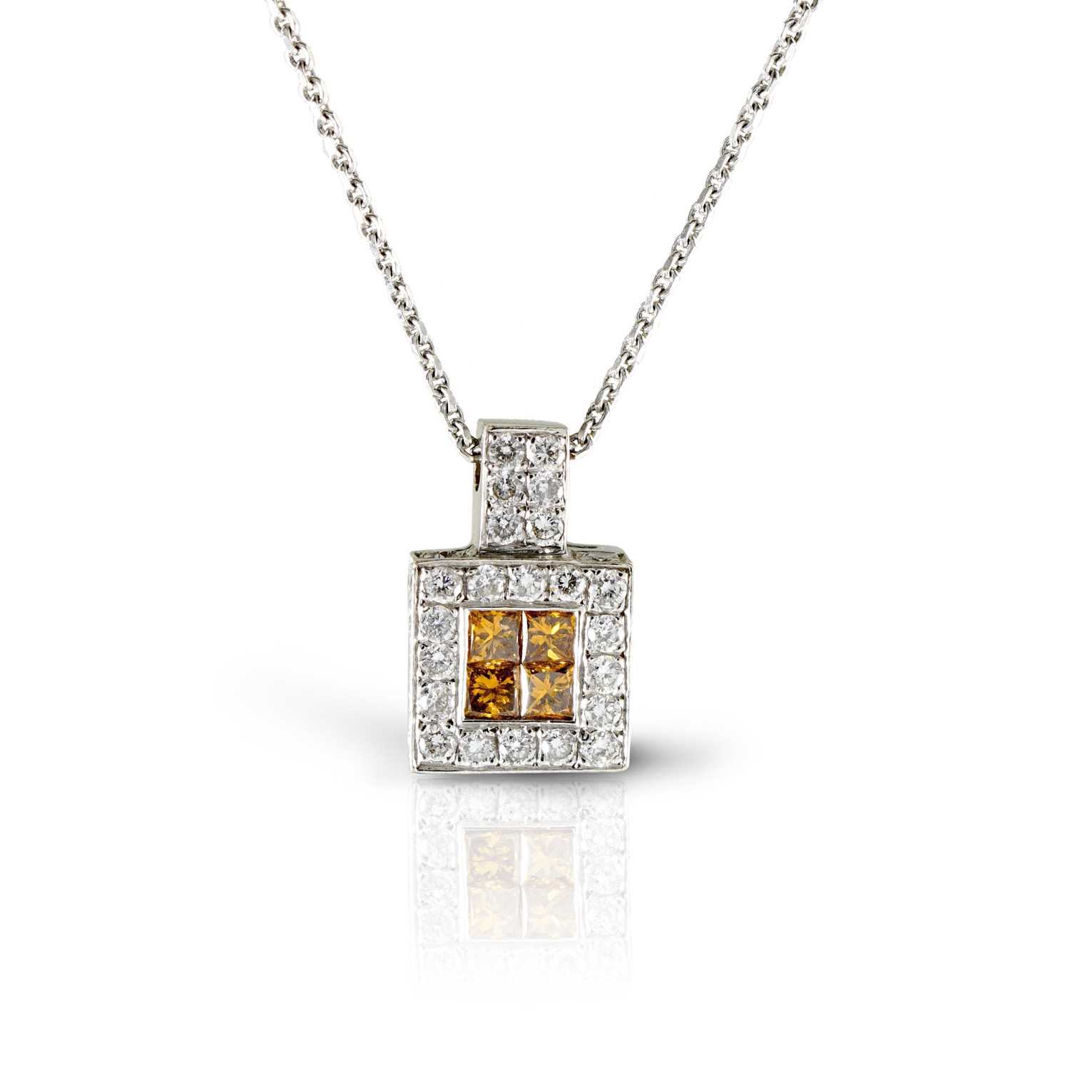 Lot 555 - Gold Pendant with Fancy Diamonds on Gold Necklace