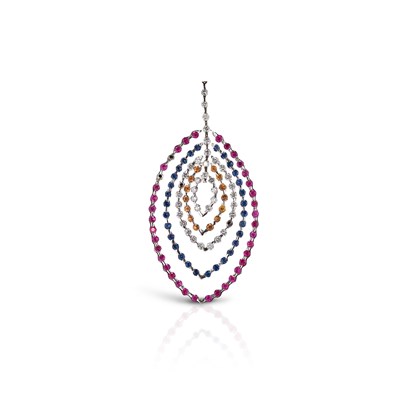 Lot 655 - Gold Pendant set with Diamonds and Multi Color Sapphire