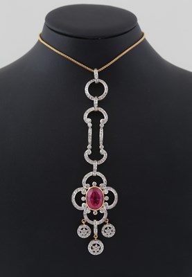 Lot 180 - Gold Pendant with Pink Tourmaline and Diamonds