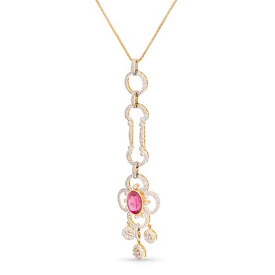 Lot 180 - Gold Pendant with Pink Tourmaline and Diamonds