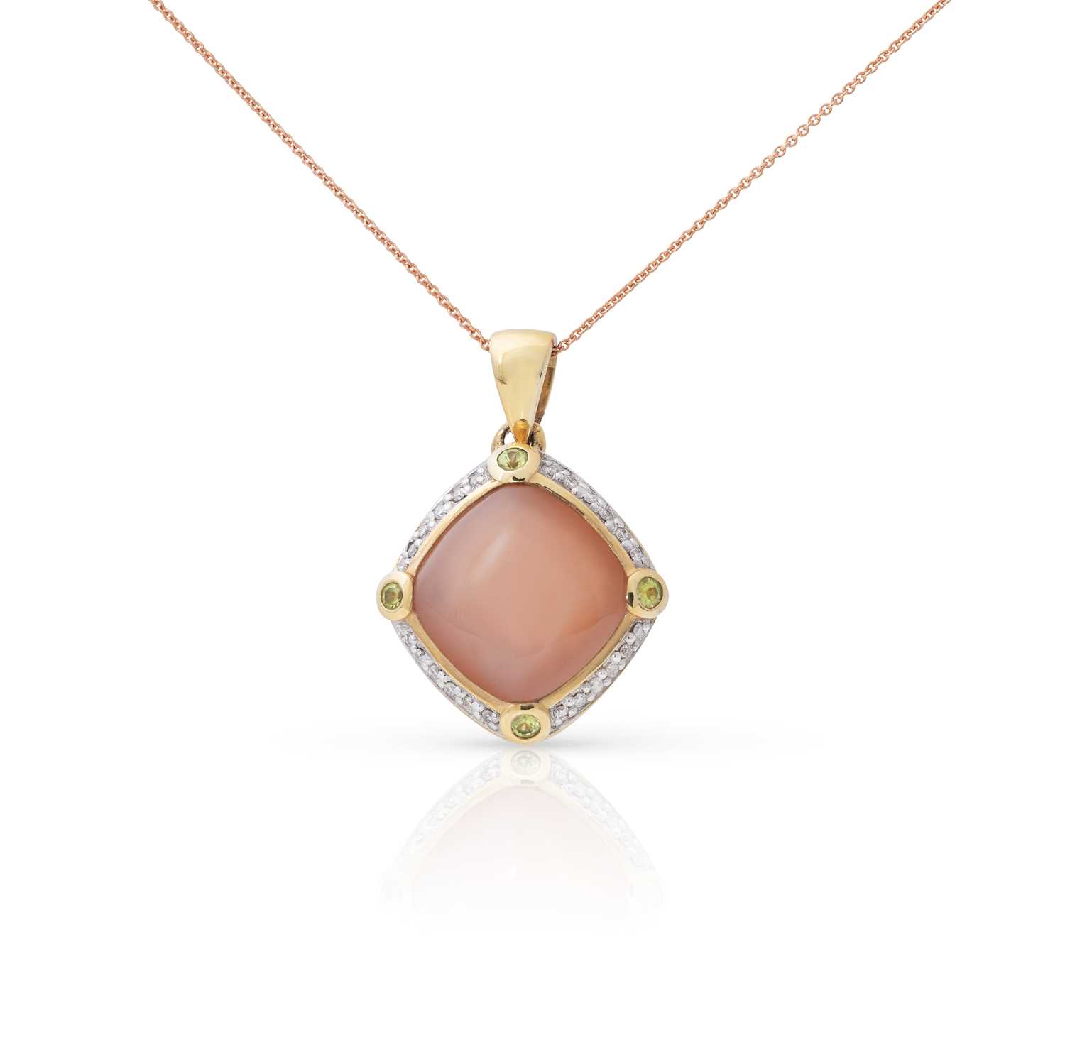 Lot 185 - Gold Pendant with Pink Moonstone and Diamonds on Gold Necklace