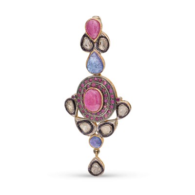 Lot 162 - Gold-Plated Pendant with Pink Tourmalines, Lolites and Diamonds