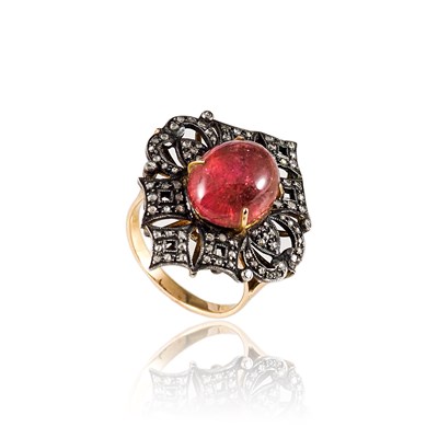 Lot 456 - 7.1 Carat Pink Tourmaline Ring with Diamonds