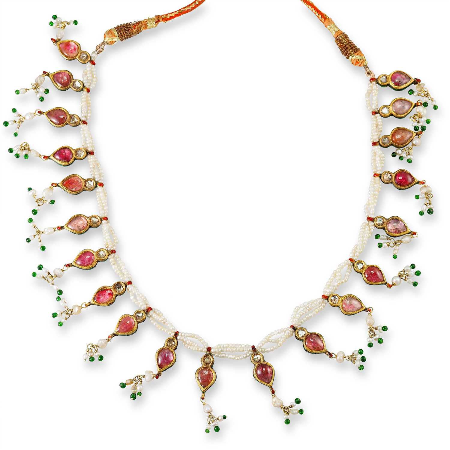 Lot 520 - A Pearl, 20K Gold, Gem-Set, Enamel, Mughal Style Necklace