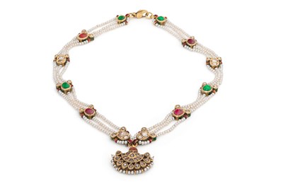 Lot 521 - A 20k Gold, Pearl, and Multi Gem Mughal Style Necklace