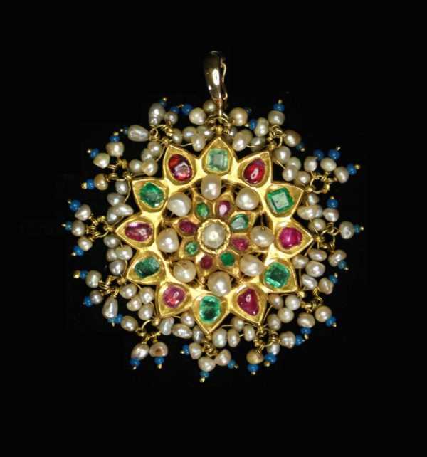 Lot 523 - 20K Gold, and Multi Gem Mughal style Pendant