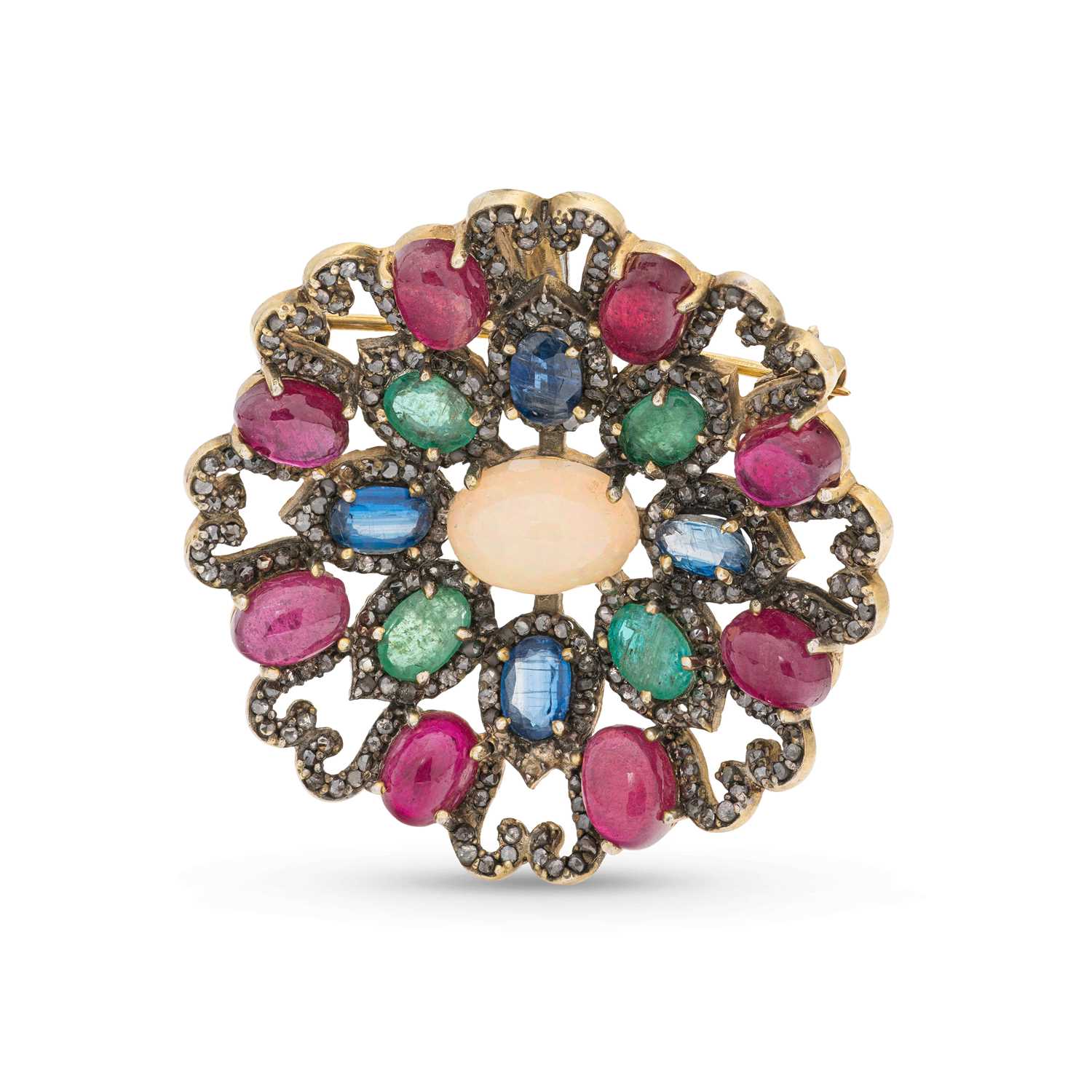 Lot 216 - Gold-plated Mughal style Brooch set with Multi-Color Gems