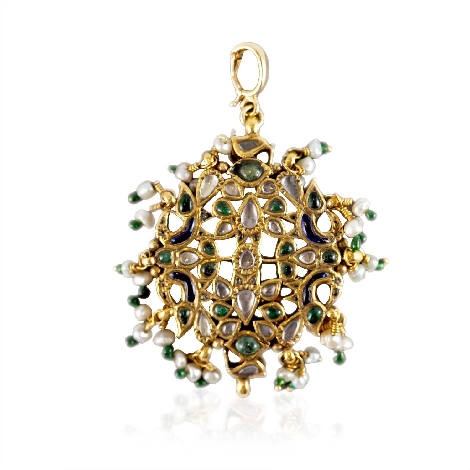 Lot 525 - 22K Gold, and Multi Gem Mughal Style Pendant