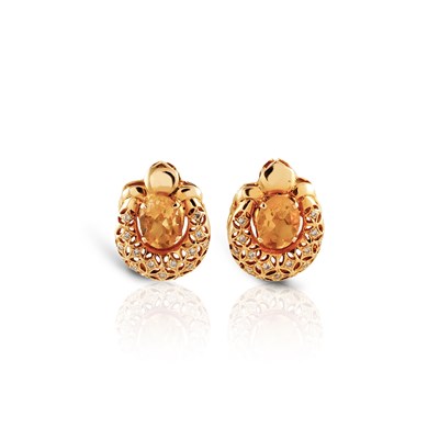 Lot 643 - Pair of 14K Gold Ear Studs with Citrine and Diamonds