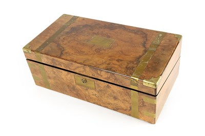 Lot 221 - An English Brass Bound Burl Walnut Lap Desk, 19th century.