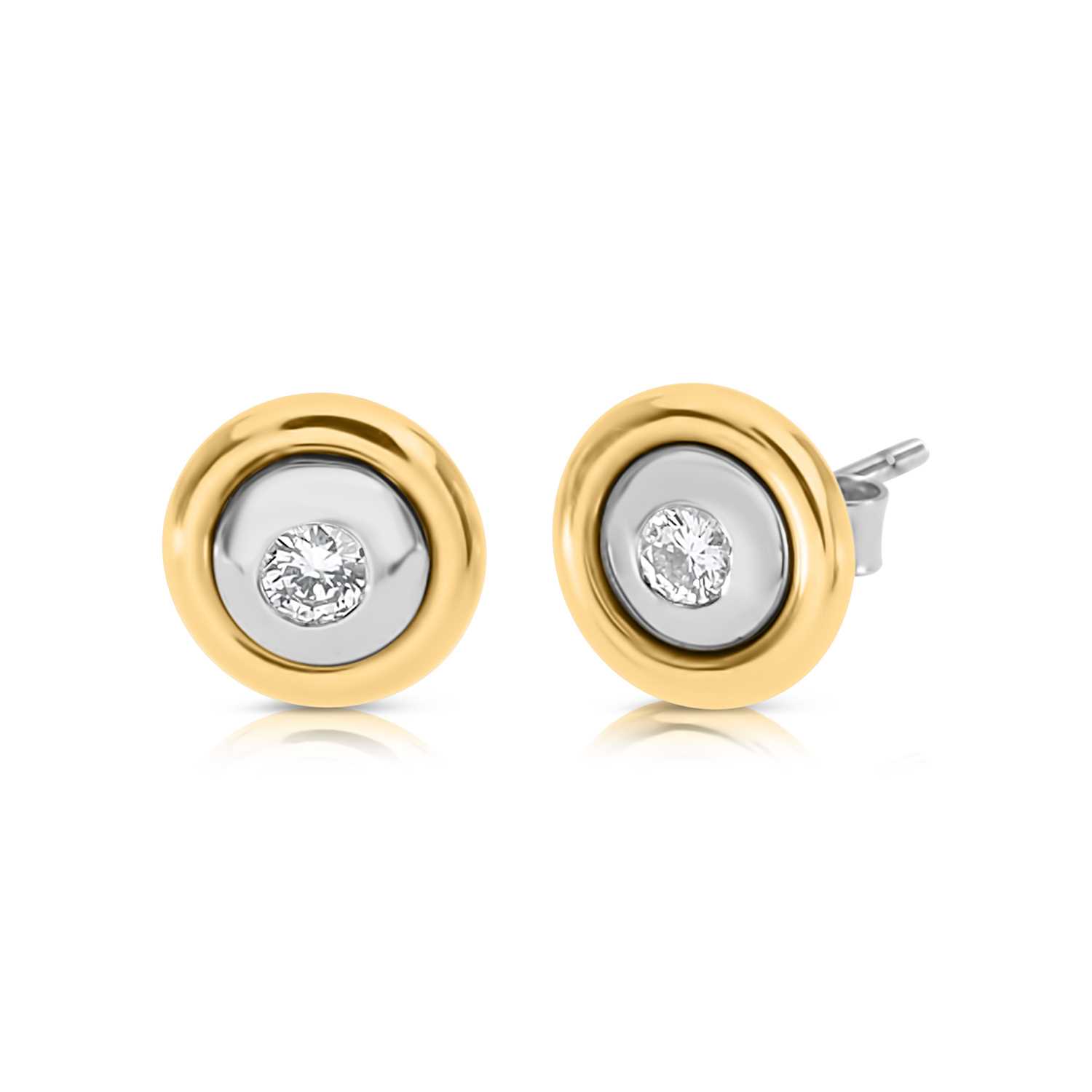 Lot 510 - Pair of 14K Bicolour Gold Diamond Solitaire Ear Studs