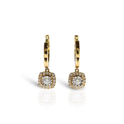 Lot 354 - Pair of Gold Ear Pendants set with Diamond Solitaire