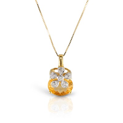 Lot 372 - Gold Pendant on Gold Necklace set with Citrine and Diamonds