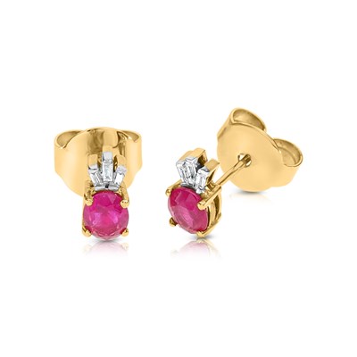Lot 377 - Pair of Gold Ear Studs set with Ruby and Diamonds