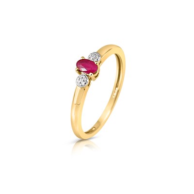 Lot 379 - Gold Ring with Ruby Solitaire and Diamonds