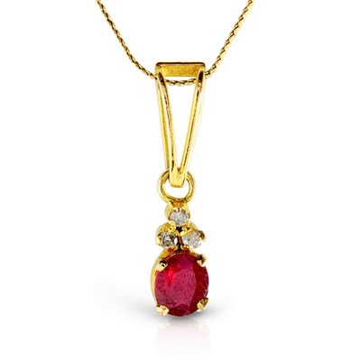 Lot 381 - Gold Pendant on Necklace set with Ruby Solitaire and Diamonds