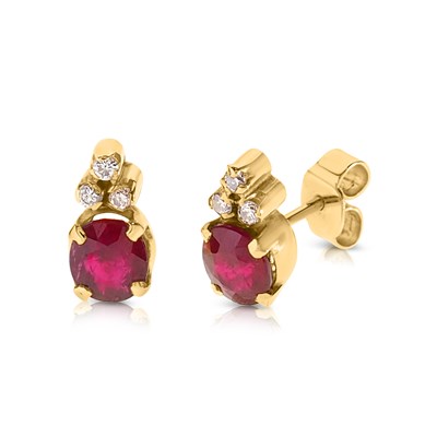 Lot 382 - Pair of Gold Ear Studs set with Ruby and Diamond