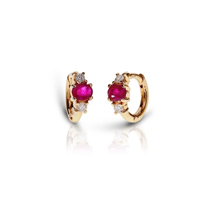 Lot 384 - Pair of Gold Ear Studs set with Ruby and Diamonds