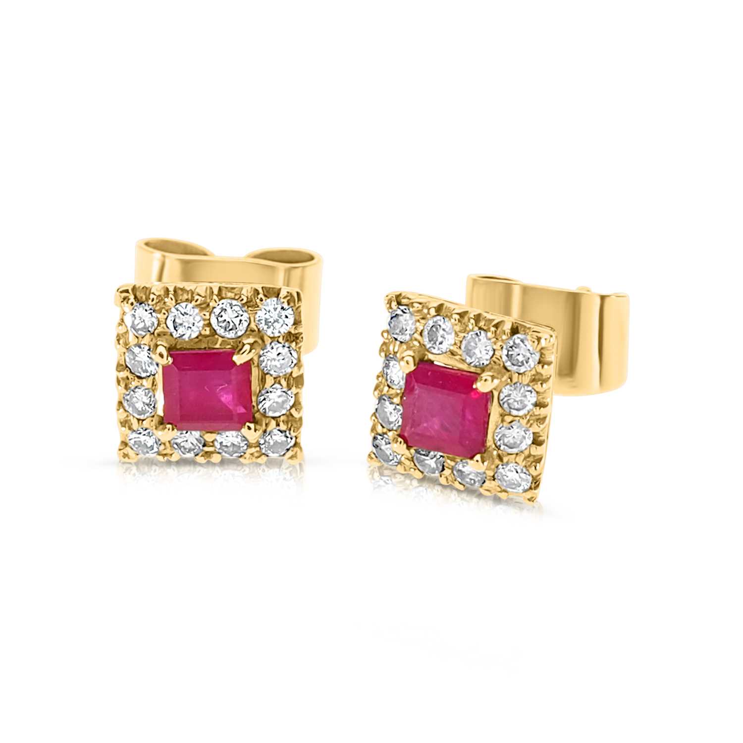 Lot 559 - Pair of 18K Gold, Ruby and Diamond Ear Studs