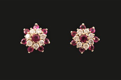Lot 560 - 14K Pair of Gold, Ruby and Diamond Ear Studs