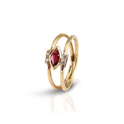 Lot 387 - Gold Ring with Marquise - Cut Ruby and diamonds