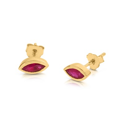 Lot 389 - Pair of Gold Ear Studs set with Marquise - Cut Ruby