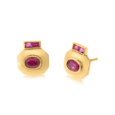 Lot 563 - Pair of 14K Gold Ruby Ear Studs