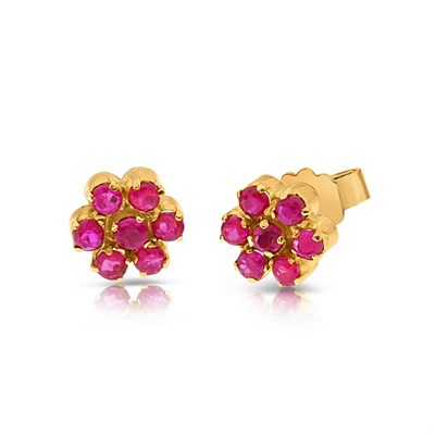 Lot 403 - Pair of Gold Ear Studs set with Rosette of Ruby Cluster