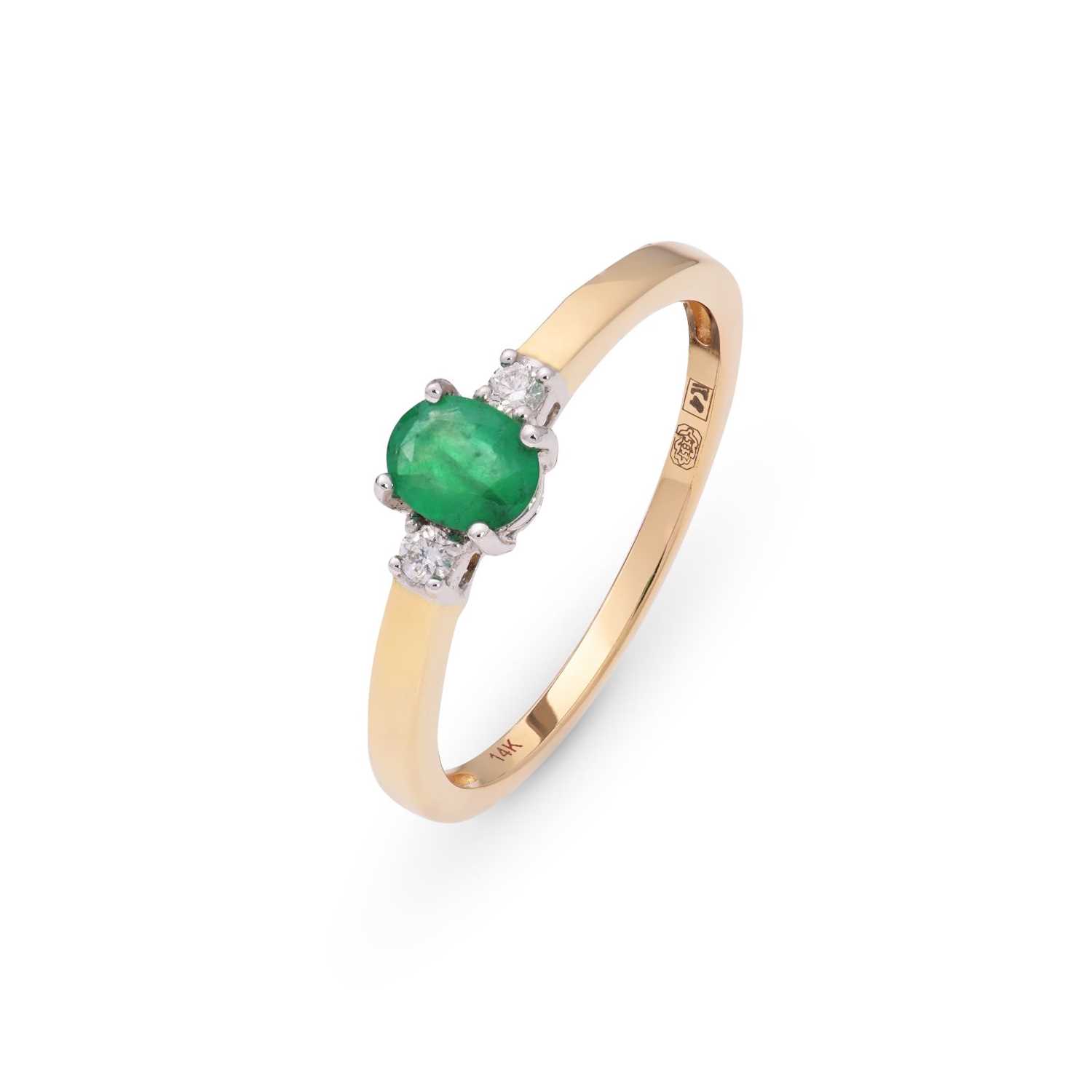 Lot 407 - Gold Ring set with Diamonds and Emerald Solitaire