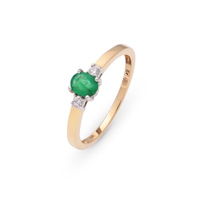 Lot 407 - Gold Ring set with Diamonds and Emerald Solitaire