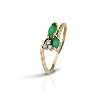Lot 414 - Gold Ring with Marquise - Cut Emerald and Diamonds