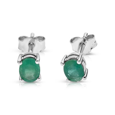Lot 419 - Pair of Gold Ear Studs set with Emerald Solitaire