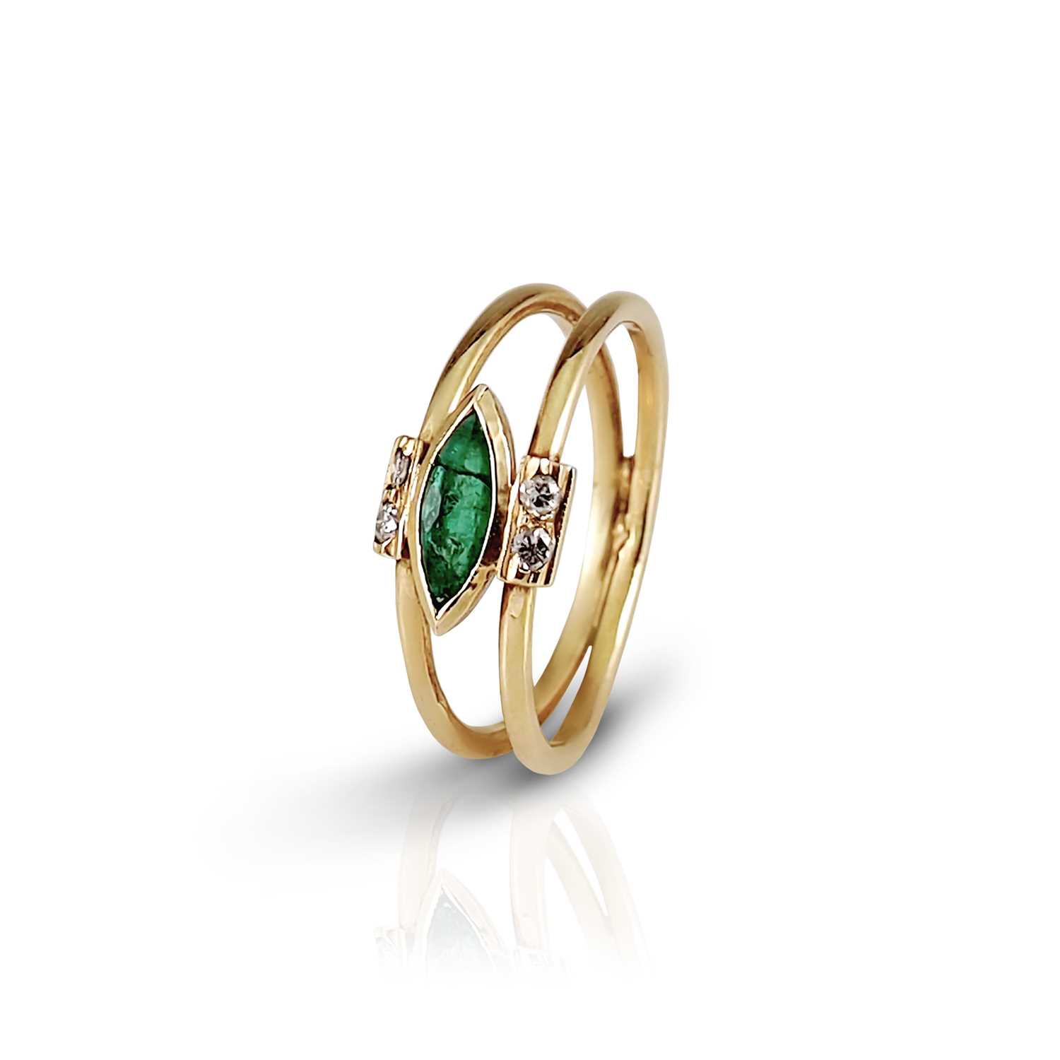 Lot 23 - 14K Gold, Emerald and Diamond Ring