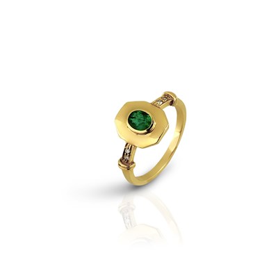 Lot 422 - Gold Ring set with Diamonds and Emerald Solitaire