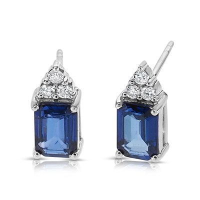 Lot 428 - Pair of Gold Ear Studs set with Diamonds and Sapphire Solitaire
