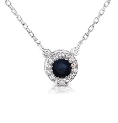 Lot 431 - Gold Pendant on Gold Necklace with Diamonds and Sapphire Solitaire