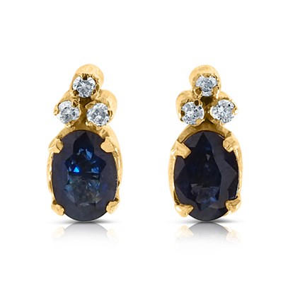 Lot 434 - Pair of Gold Ear Studs set with Diamonds and Sapphire Solitaire