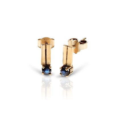 Lot 438 - Pair of Gold Ear Studs set with Sapphire Solitaire