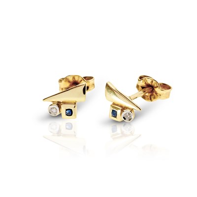 Lot 466 - Pair of 14K Gold, Diamond and Sapphire Ear Studs