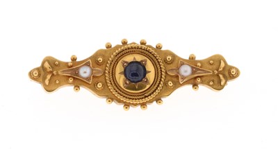 Lot 103 - 14K Gold, Pearl and Sapphire Brooch