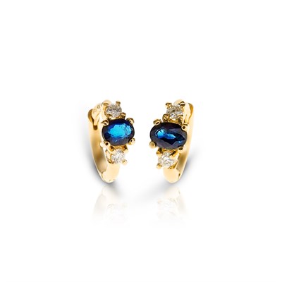Lot 449 - Pair of Gold Earrings set with Sapphire and Diamonds